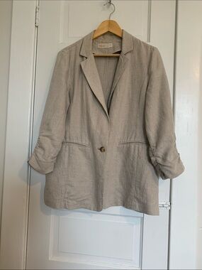 MICHAEL Michael Kors Beige Linen Single-Button Blazer
